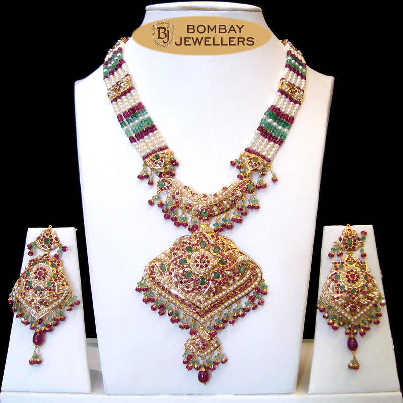 Gold Jadau Necklace Set – SNE0037 